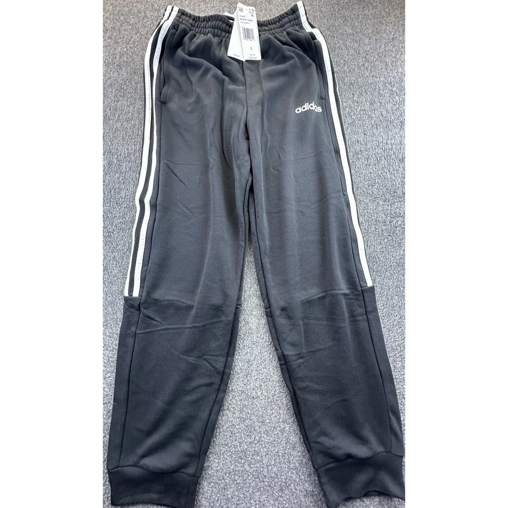 Adidas‎ Pants Mens Small Black Elastic Waist White Striped Logo Athleisure New